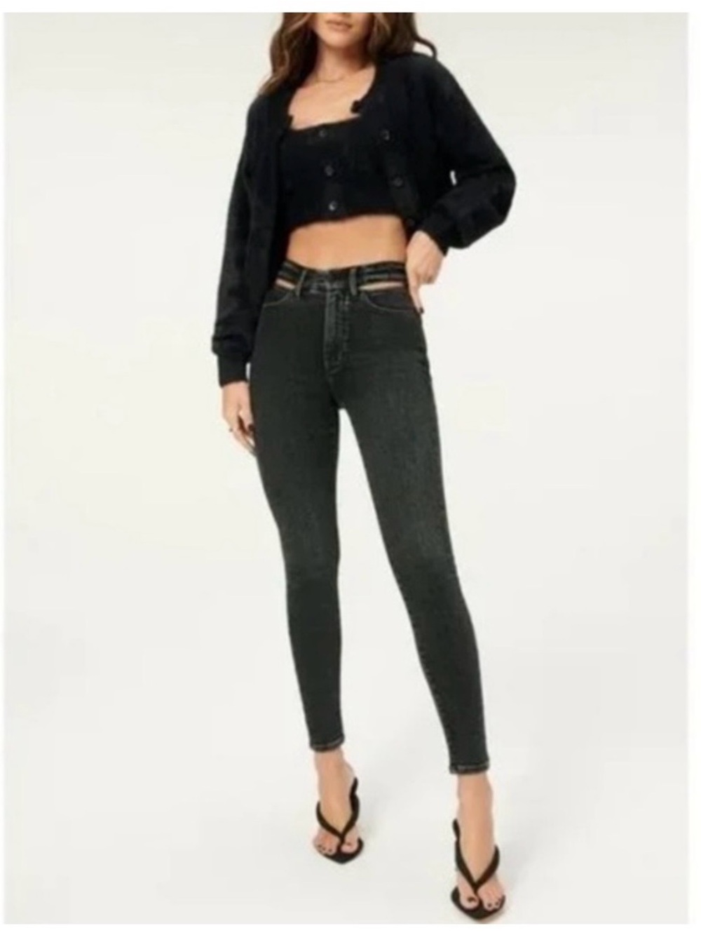 Good American Black Skinny Jeans with Double-Waist Cutout